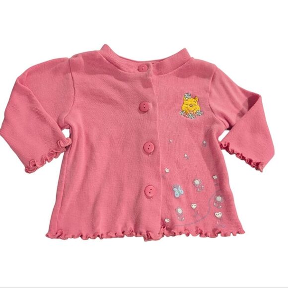 Disney‎ Winnie The Pooh Vintage Pink Cardigan Sweater Top Infant - Picture 1 of 4